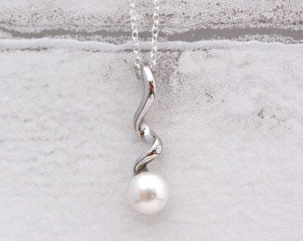 Spiral Pendant, Freshwater Pearl and Sterling Silver, June Birthstone, Gift For Her, 30th Anniversary Gift