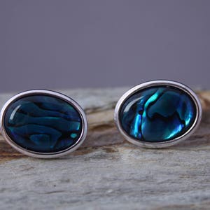 18x13mm Blue Abalone Cuff Links, Blue Suit Accessory, Wedding Cufflinks, Men's Formal Wear, Gift For Him, Groomsman Gift, Fathers Day Bild 7