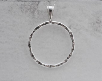 Sterling Silver Circle Pendant, Karma Pendant, Textured Ring Pendant