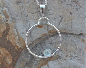 Aquamarine Sterling Silver Pendant, March Birthstone Pendant, Minimalist Ring Pendant