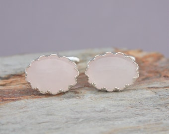 18x13mm Rose Quartz Cuff Links, Pale Pink Cufflinks, Gift For Him, Fathers Day Gift, Wedding Cuff Links, Groomsman Gift, Gift For Dad