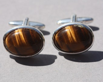 18x13mm Tiger Eye Cuff Links, Suit Accessory, Mens Formal Wear, Groomsman Gift, Gift For Him, Brown Gemstone, Minimalist Cuff Links