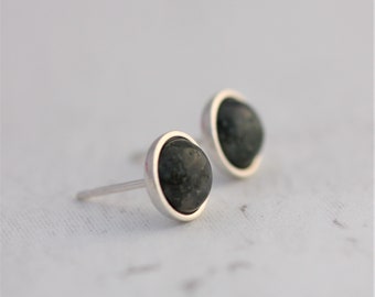 6mm Moss Agate Stud Earrings Sterling Silver, Green Gemstone, Gift For Her, Minimalist Jewellery, Nature Inspired Studs, Dainty Studs,