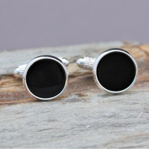 12mm Black Onyx Cuff Links, Black Gemstone, Minimalist Cufflinks, Suit Accessory, Gift For Him, Wedding Cuff Links, Groomsman Gift