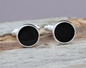 12mm Black Onyx Cuff Links, Black Gemstone, Minimalist Cufflinks, Suit Accessory, Gift For Him, Wedding Cuff Links, Groomsman Gift