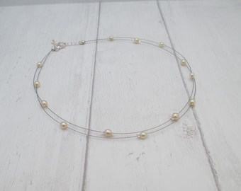 Cream Illusion Necklace, Dainty Multi-Strand Necklace