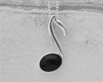 Quaver Musical Note Pendant, Black Onyx Sterling Silver Pendant, Music Lovers Gift, Dainty Pendant, Gift For Her