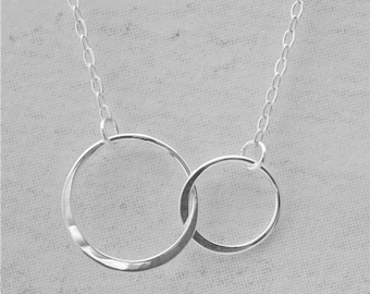 Double Circle Sterling Silver Necklace, Mother Child Necklace, Eternal Love Necklace, Infinity Necklace, Dainty Pendant, Minimalist Jewelry