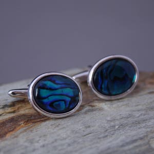 18x13mm Blue Abalone Cuff Links, Blue Suit Accessory, Wedding Cufflinks, Men's Formal Wear, Gift For Him, Groomsman Gift, Fathers Day Bild 4