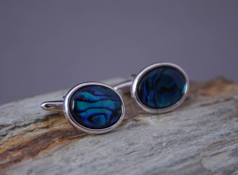 18x13mm Blue Abalone Cuff Links, Blue Suit Accessory, Wedding Cufflinks, Men's Formal Wear, Gift For Him, Groomsman Gift, Fathers Day Bild 4