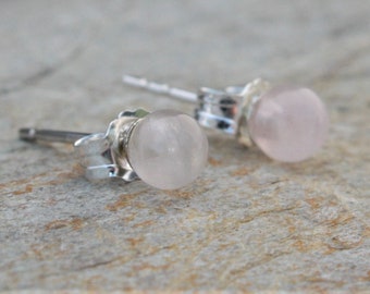 4mm Rose Quartz Sterling Silver Stud Earrings, Tiny Studs, Dainty Earrings, Pale Pink Gemstone, Minimalist Jewellery, Gift For Her,