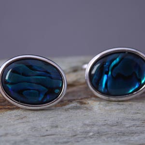 18x13mm Blue Abalone Cuff Links, Blue Suit Accessory, Wedding Cufflinks, Men's Formal Wear, Gift For Him, Groomsman Gift, Fathers Day Bild 5