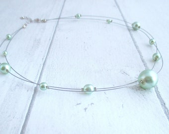 Multi-Strand Illusion Necklace With Pale Green Glass Pearls