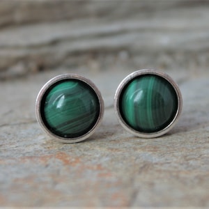 6mm Malachite Studs, Sterling Silver Stud Earrings, Green Gemstone Studs, Dainty Minimalist Jewellery, Gift For Her, Handmade In The UK