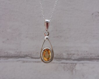 November Birthstone Pendant, Citrine Sterling Silver Teardrop Pendant, Minimalist Jewellery, Dainty Pendant, Gift For Her, Birthday Gift