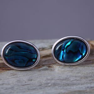 18x13mm Blue Abalone Cuff Links, Blue Suit Accessory, Wedding Cufflinks, Men's Formal Wear, Gift For Him, Groomsman Gift, Fathers Day Bild 6