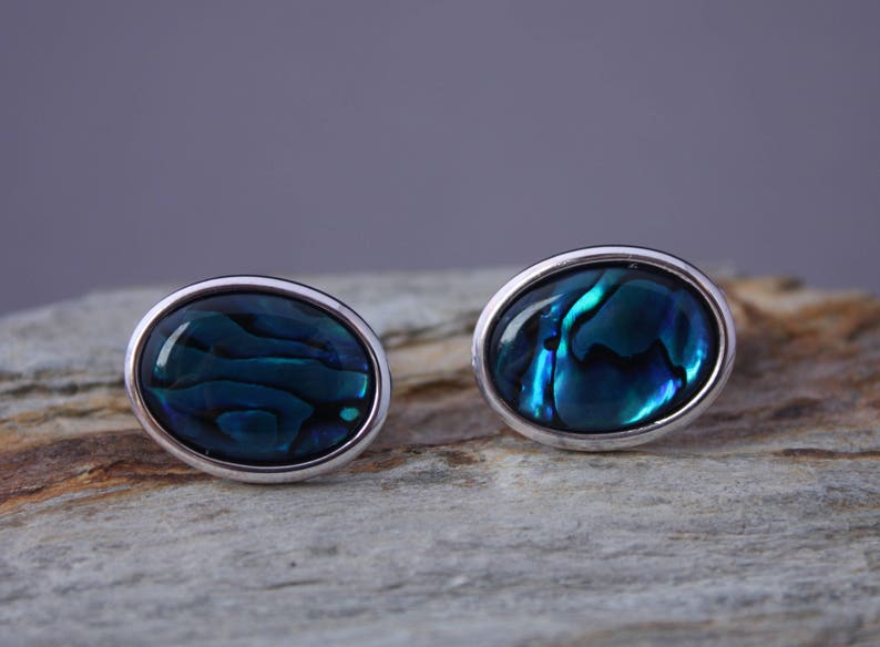 18x13mm Blue Abalone Cuff Links, Blue Suit Accessory, Wedding Cufflinks, Men's Formal Wear, Gift For Him, Groomsman Gift, Fathers Day Bild 6