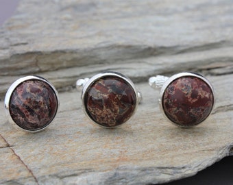 Cuff Links and Tie Pin Set, Brecciated Jasper, Suit Accessory, Fathers Day Gift, Gift For Dad