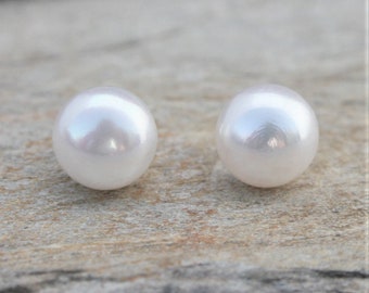 7mm Ivory Freshwater Pearl Stud Earrings, Bridal Stud, Bridesmaid Gift, 30th Anniversary, Pearl Anniversary, Gift For Her, June Birthstone