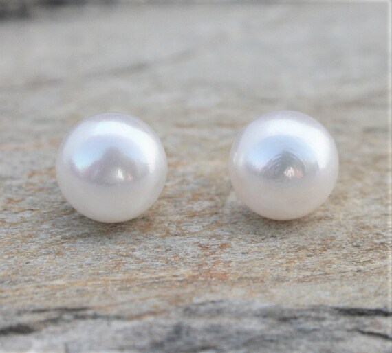 White Pearl Studs Sterling Silver Bridesmaid Earrings Pearl Stud Earrings June Birthstone Freshwater Pearl Silver and Pearl Earrings