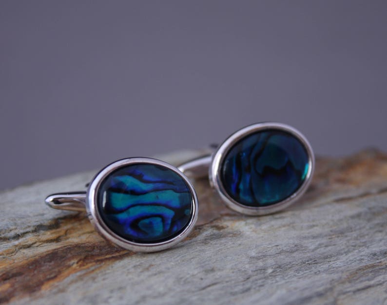 18x13mm Blue Abalone Cuff Links, Blue Suit Accessory, Wedding Cufflinks, Men's Formal Wear, Gift For Him, Groomsman Gift, Fathers Day Bild 2