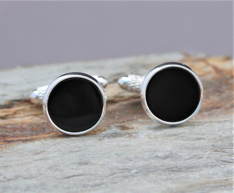 12mm Black Onyx Cuff Links, Black Gemstone, Minimalist Cufflinks, Suit Accessory, Gift For Him, Wedding Cuff Links, Groomsman Gift image 3