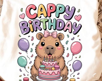 Capybara Birthday PNG, Capybara png, capy birthday ,Kawaii Cake & Balloons Clipart (Digital Download