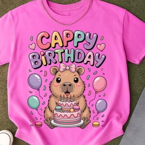 Capybara Birthday PNG, Capybara Bday PNG, Capybara Coquette Bow Png , Kawaii Capybara with Cake & Balloons | Happy Birthday PNG |