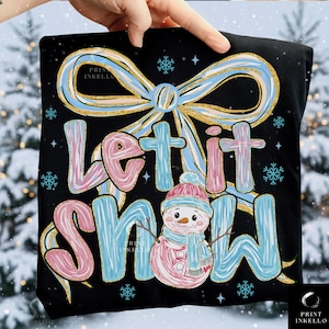 Let It Snow Snowman Png  Cozy Winter Snowflakes Bow Coquette Season Retro Christmas Tree Frosty
