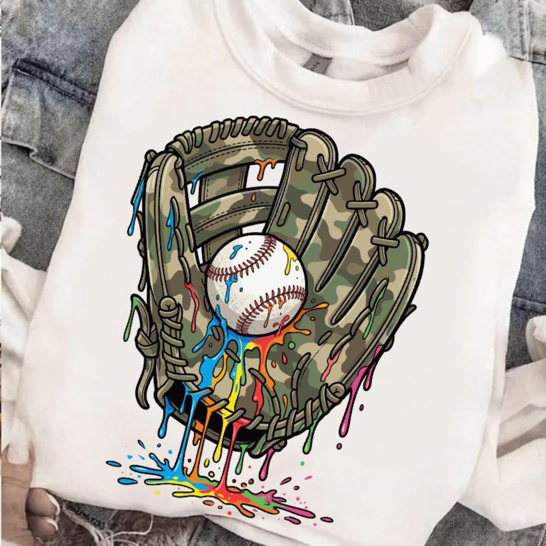 Camo Baseball Glove Drip PNG Sublimation, Rainbow Colorful Dripping ...