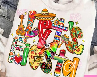 Let's Fiesta PNG Sublimation Design | No Siesta Lets Fiesta | Boho Floral Cinco de Mayo Shirt Instant Download