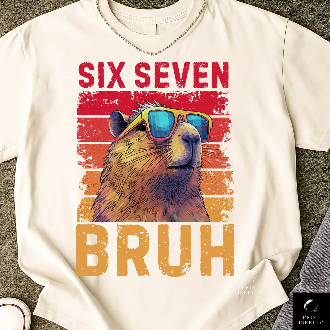 67 Capybara Bruh Meme PNG Retro Sunset Funny Six Seven Gen Alpha Slang ...
