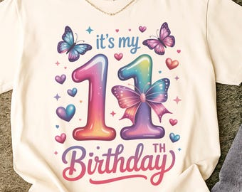 11th Birthday Butterfly PNG: Kids Shirt Design (Digital Download