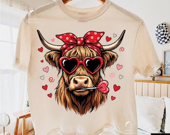 Vache Highland png, Coquette de la Saint-Valentin Png, Saint-Valentin, Saint-Valentin rétro Png, Saint-Valentin coeur Png, Amour Png, Sublimation Designs