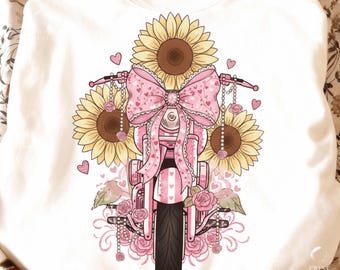 Motorcycle Girl Png , Biker Coquette Bow, Daisy Flower Biker Clipart, Retro Motorbike Sublimation Design for Shirts, Biker girl png