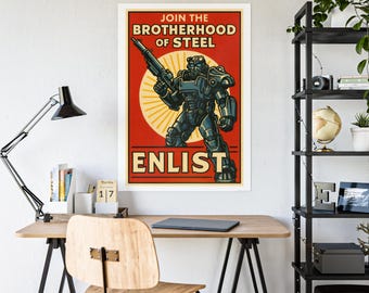 Fallout Brotherhood of Steel Recruitment Poster - Vintage Game Movie Wall Art
