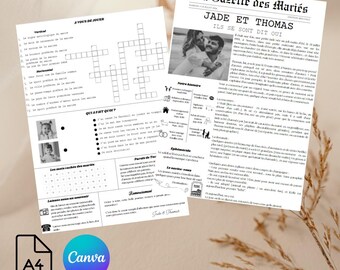 Customizable Wedding Gazette Template, Customizable Wedding Journal in French, Wedding Journal template Canva format A4