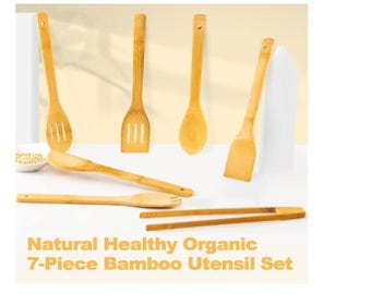 Cucharas de madera para cocinar, juego de 7 utensilios de cocina de bambú antiadherentes