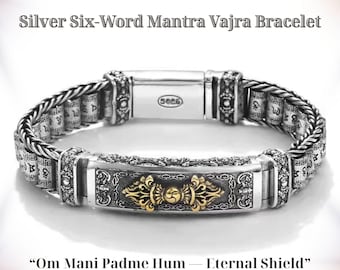 S925 Sterling Silver Six-Word Mantra Vajra Bracelet