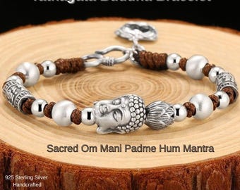 Tathagata Buddha Bracelet | Handcrafted 925 Sterling Silver Talisman with Om Mani Padme Hum Mantra for Protection & Spiritual Growth