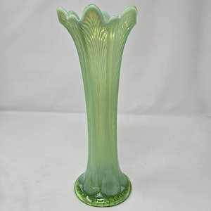 Vintage Uran Opalescent Green Stretch Swing Vase MCM