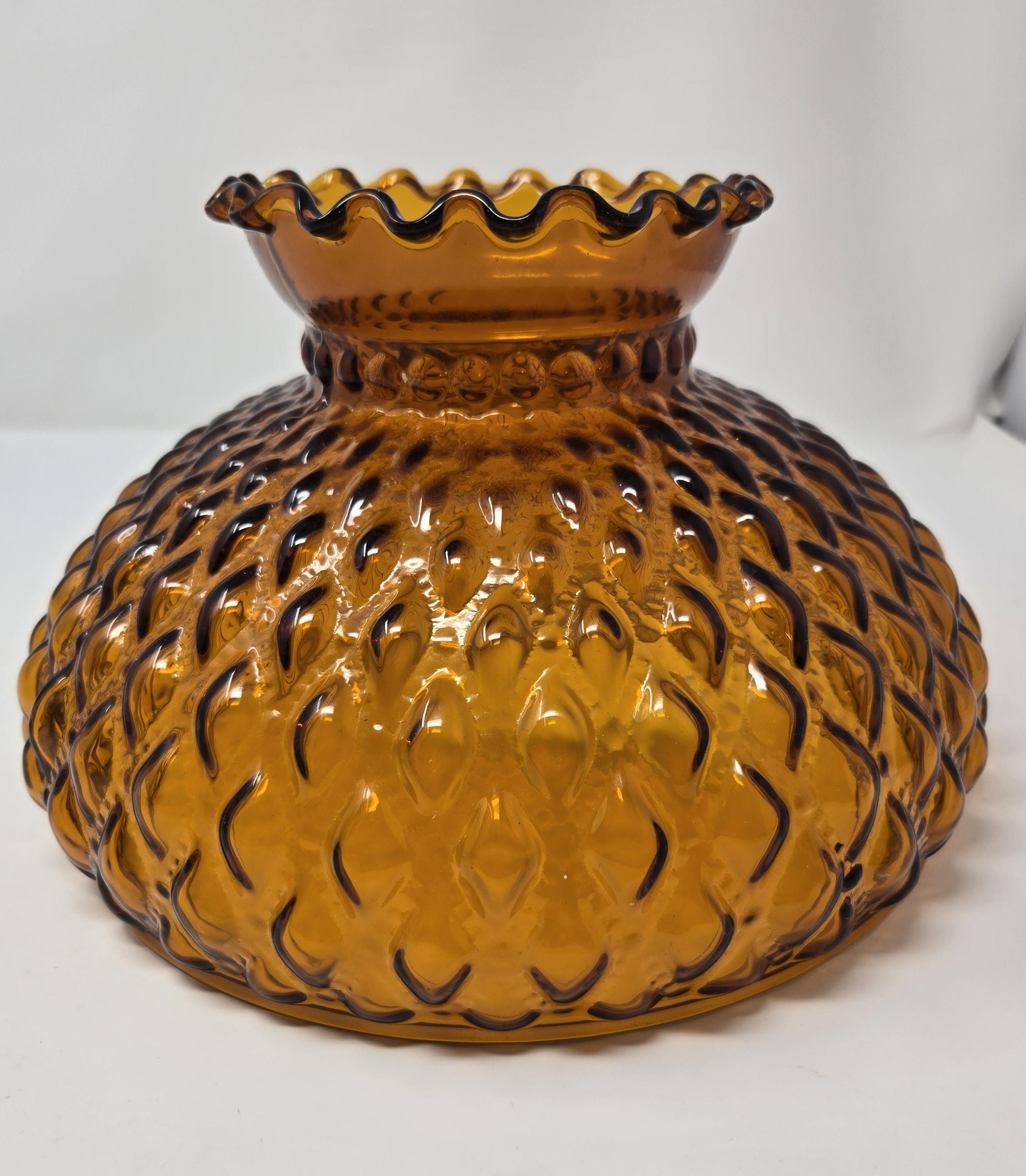 未開封　amber diamond pattern lamp shade Vintage Amber Glass Diamond Quilted Pattern Oil Lamp Shades