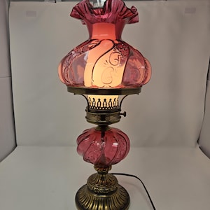 Fenton Cranberry Glass Paisley Pattern 1999 Brass Table Lamp