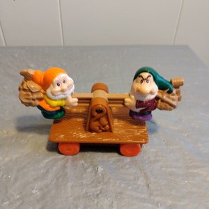 Vintage Disney Snow White Dwarf Trash Push Cart Toy