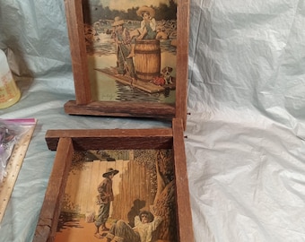 Paire d'estampes vintage rustiques Jim Daly, garçons de la ferme