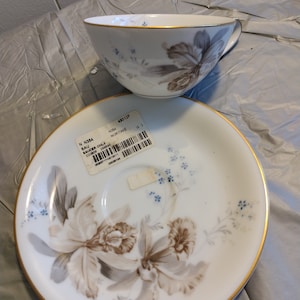 Vintage Noritake Teacup & Saucer, Noritaka Morimura Teacup, Brown Blue Gray Floral Teacup