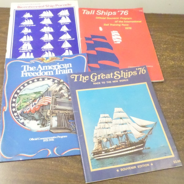 4 Vintage Souvenir Programs, 1976 American Freedom Train Program, Tall Ships Bicentennial Programs