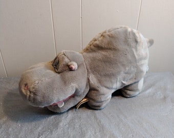 1980s Vintage Plush Hippo, Animal Crackers George Hippo Born to Dance Hippopotamus