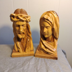 Pr Wood Carved Jesus & Mary Figures, Religious Figures Blessed Virgin