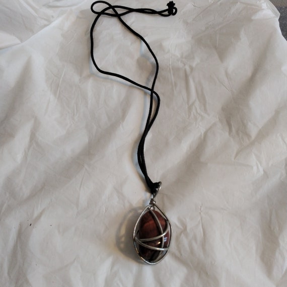 Vintage Artisan Tigers Eye Wrapped Wire Necklace - image 4
